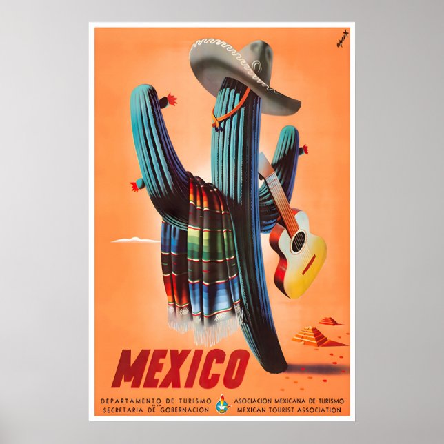 Mexico Travel Poster Mexican Art Cactus Print (Framsidan)