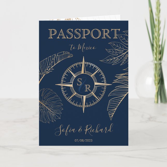 Mexico Wedding Destination Passport World Map  Inbjudan (Framsida)