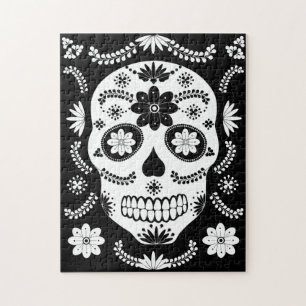 Mexiica Sugar Skull 2 Black and White Pussel