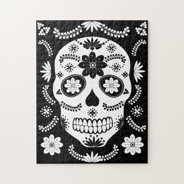 Mexiica Sugar Skull 2 Black and White Pussel (Vertikal)