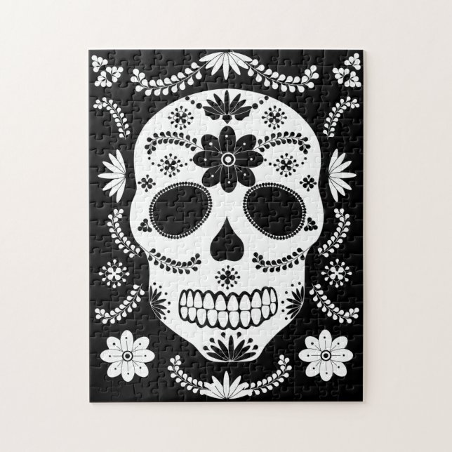 Mexiica Sugar Skull Black and White Puzzle Pussel (Vertikal)