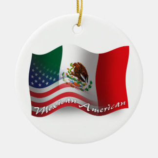 Mexikan-Amerikan som vinkar flagga Julgransprydnad Keramik