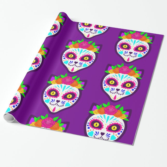 mexikan halloween-kattsockerskalle presentpapper (Utrullad)