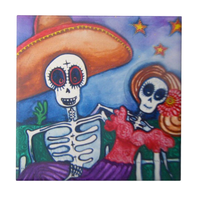 mexikanen för sockerskalleday of the dead belägger kakelplatta (Framsidan)