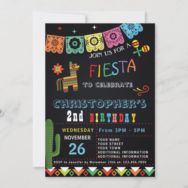 MEXIKANSK BIRTHDAY-INVIKATION FÖR FIESTA | FIESTA  INBJUDNINGAR (Framsida)