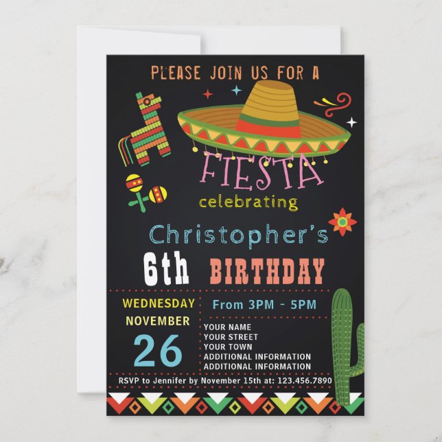 MEXIKANSK BIRTHDAY-INVIKATION FÖR FIESTA | FIESTA  INBJUDNINGAR (Framsida)