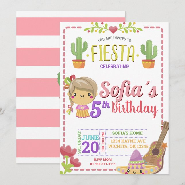 MEXIKANSK BIRTHDAY-INVIKATION FÖR FIESTA INBJUDNINGAR (Fram/baksida)