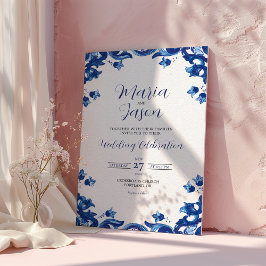 Mexikansk blå Blommigt Elegant Fiesta Bröllop Inbjudningar