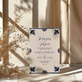 Mexikansk blå Blommigt Otomi Simple Fiesta Bröllop Inbjudningar