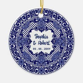 Mexikansk Blå Talavera Bröllop Julgransprydnad Keramik