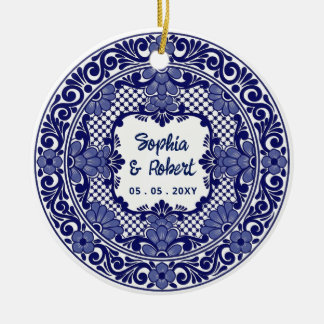 Mexikansk Blå Talavera Bröllop Julgransprydnad Keramik