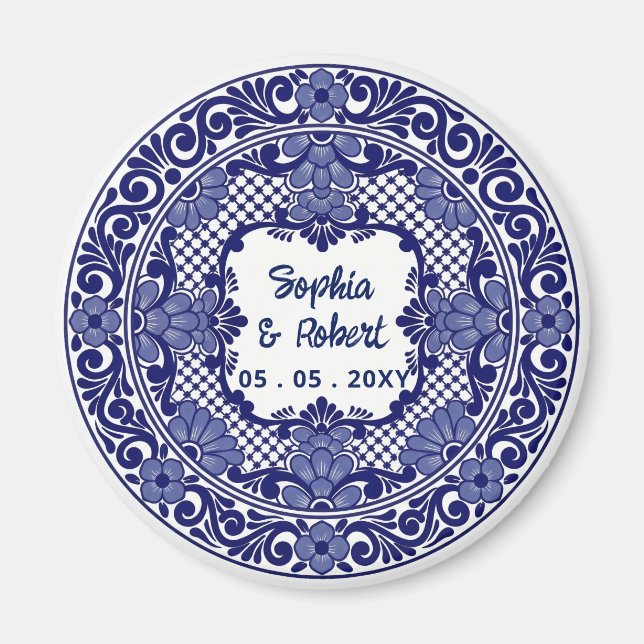 Mexikansk blå Talavera bröllop Magnet (Framsidan)