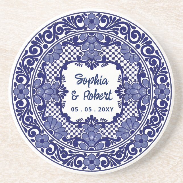 Mexikansk blå Talavera bröllop Underlägg (Framsidan)