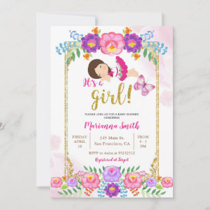 Mexikansk Blommig Fjärilsfest För Babyshower  Inbjudningar