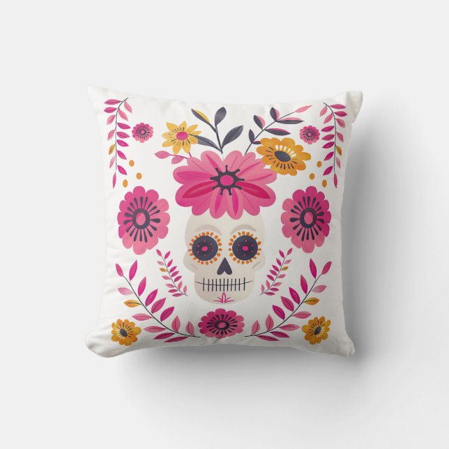 Mexikansk Blommigt av sockerskull Cinco de Mayo Kudde (Framsida)