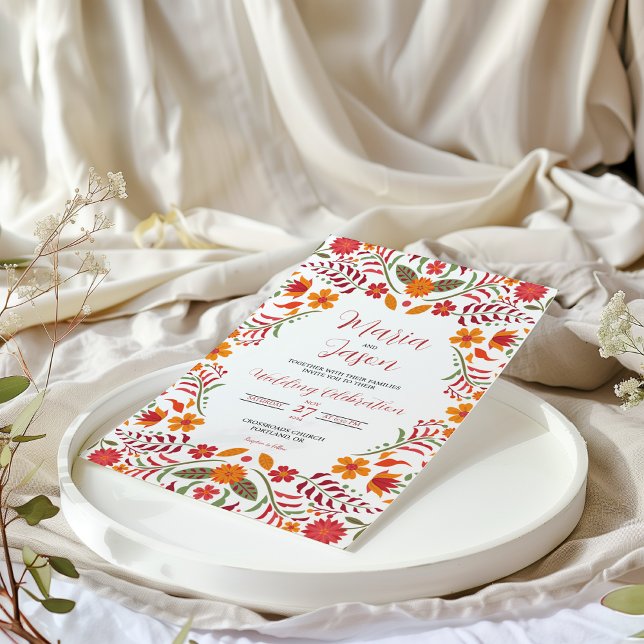 Mexikansk Blommigt Boda Fiesta Colorful Bröllop Inbjudningar (Mexican Floral Boda Fiesta Colorful Wedding Invitation)