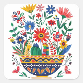 Mexikansk Blommigt Bouquet Fyrkantigt Klistermärke