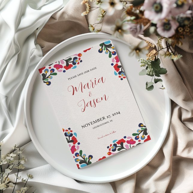 Mexikansk Blommigt Elegant Färgfull Fiesta Bröllop Spara Datumet (Mexican Floral Elegant Colorful Fiesta Wedding Save The Date)