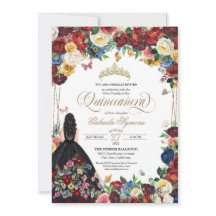 Mexikansk Blommigt Embroidery Butterfly Quinceaner