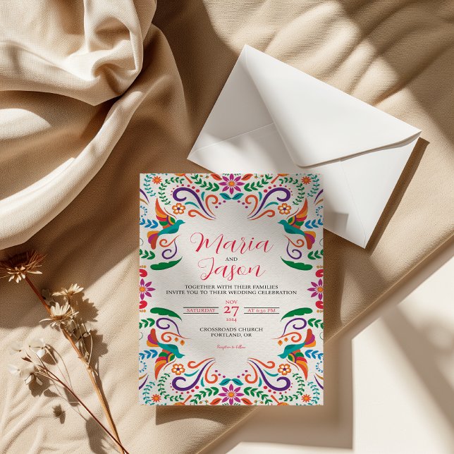 Mexikansk Blommigt Fiesta Colorful Boda Bröllop Inbjudningar (Mexican Floral Fiesta Colorful Boda Wedding Invitation)
