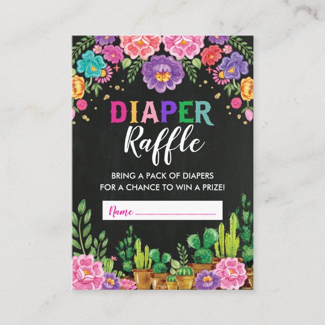 Mexikansk Blommigt Fiesta Diaper Raffle Baby Showe Tilläggskort (Framsida)