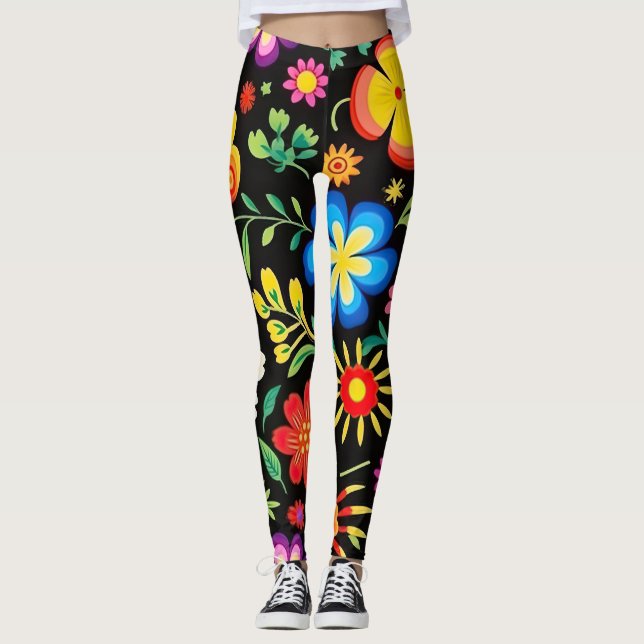 Mexikansk Blommigt Fiesta Leggings (Framsida)