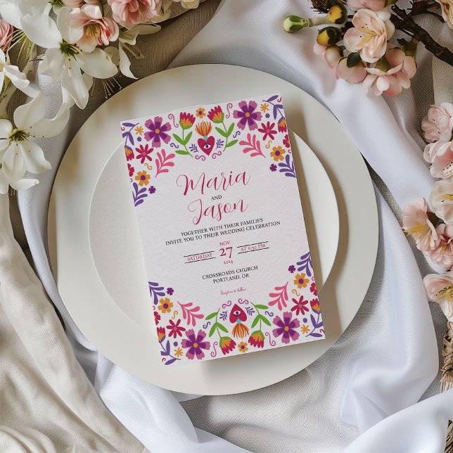 Mexikansk Blommigt Fiesta Nuestra Boda Bröllop Inbjudningar (Mexican Floral Fiesta Nuestra Boda Wedding Invitation)