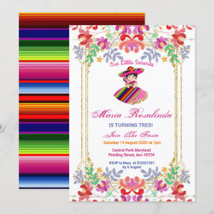 Mexikansk Blommigt Girl Fiesta Tres Birthday Inbjudningar