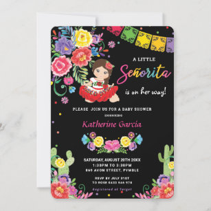 Mexikansk Blommigt Little Senorita Girl Baby Showe Inbjudningar