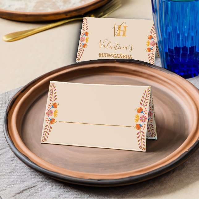 Mexikansk Blommigt Söt Folk Art Personlig Placeringskort (Place cards with monogram and personalization on the back from my Mexical Floral collection)