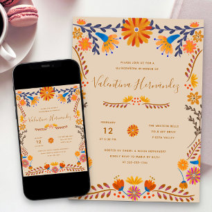 Mexikansk Blommigt Söt Folk Art Quinceanera Inbjudningar