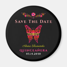 Mexikansk blomster-quinceañera Spara datum-magnet Magnet