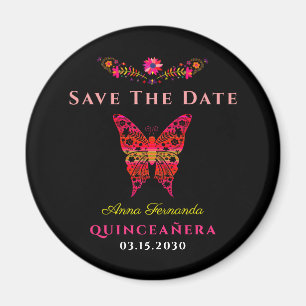 Mexikansk blomster-quinceañera Spara datum-magnet Magnet