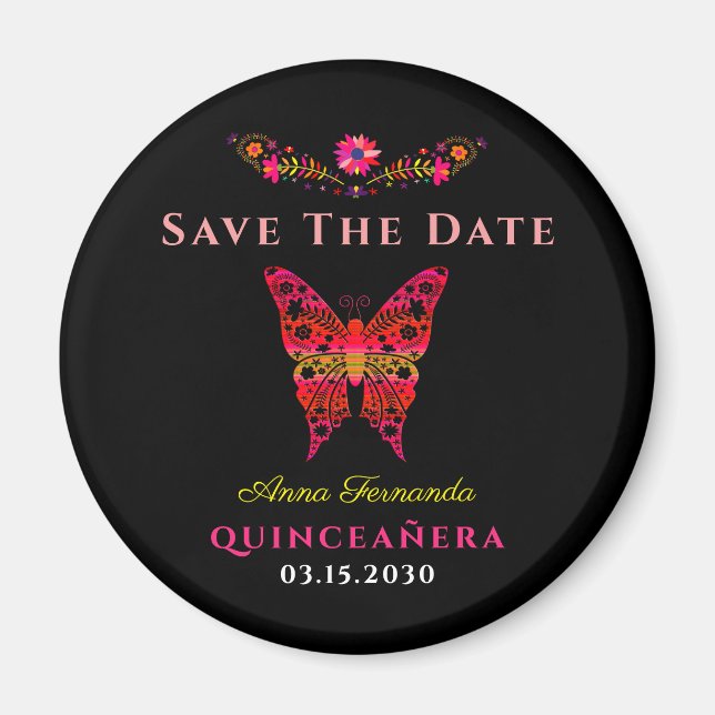 Mexikansk blomster-quinceañera Spara datum-magnet Magnet (Framsidan)
