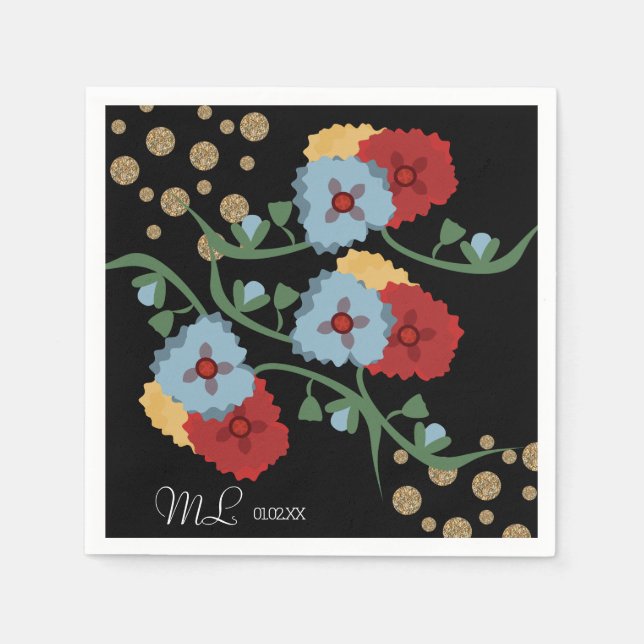 Mexikansk blomsterlyx glitter festiva prickar bröl pappersservett (Framsidan)