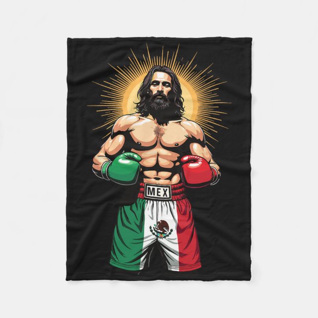 Mexikansk boxing Jesus Kristus Mex Boxing Kort Fleecefilt (Framsidan)