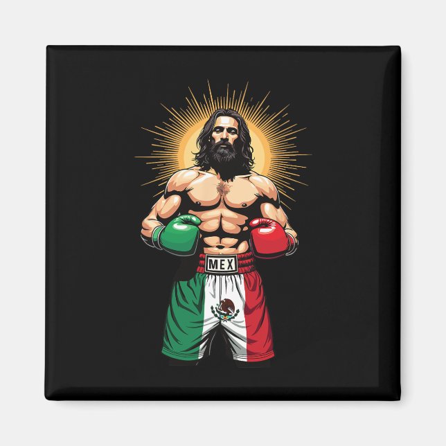 Mexikansk boxing Jesus Kristus Mex Boxing Kort Magnet (Framsidan)