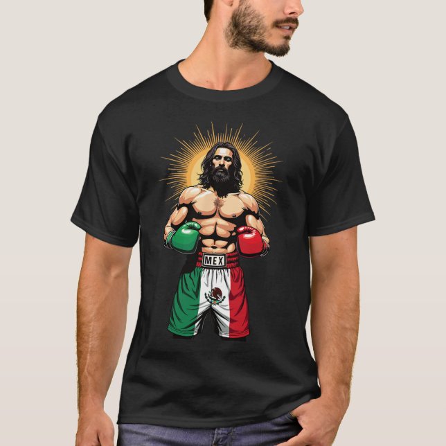 Mexikansk boxing Jesus Kristus Mex Boxing Kort T Shirt (Framsida)