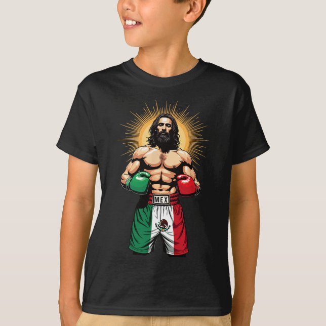 Mexikansk boxing Jesus Kristus Mex Boxing Kort T Shirt (Framsida)