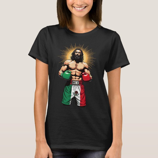 Mexikansk boxing Jesus Kristus Mex Boxing Kort T Shirt (Framsida)