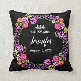Mexikansk broderier Mis XV Recuerdo 16-tums Pillow Kudde