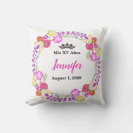 Mexikansk broderier Mis XV Recuerdo 16-tums Pillow Kudde