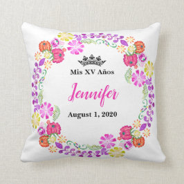 Mexikansk broderier Mis XV Recuerdo 16-tums Pillow Kudde