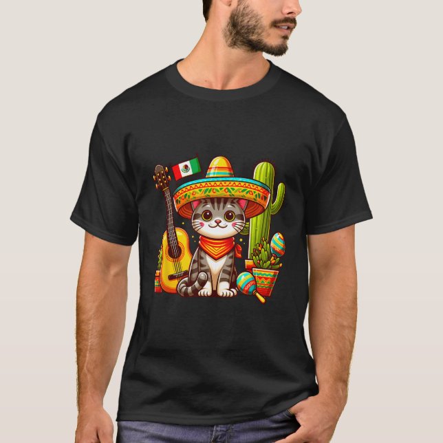 Mexikansk cat Cinco De Mayo Kitten Låt oss Fiesta  T Shirt (Framsida)