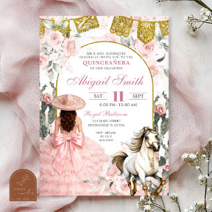 Mexikansk Charra rosablommig Quinceanera-inbjudan Inbjudningar