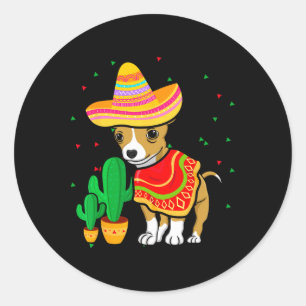 Mexikansk Chihuahua Hund Sombrero Cinco De Mayo Fe Runt Klistermärke