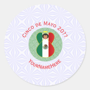 Mexikansk Cinco de Mayo-ängel Personlig Runt Klistermärke