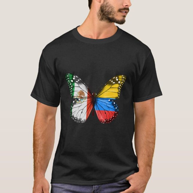 Mexikansk colombiansk Flagga Butterfly T Shirt (Framsida)