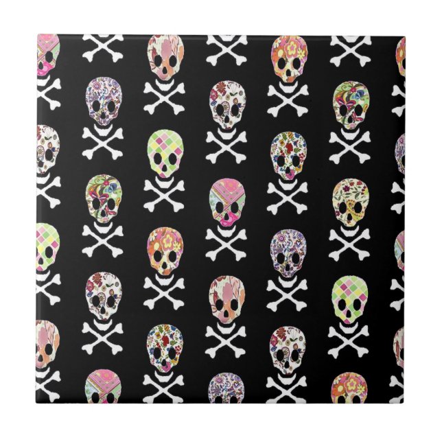 Mexikansk dag med dödligt skullben, keramiskt plat kakelplatta (Framsidan)