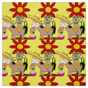 Mexikansk Donkey Hund Sombrero Gult Fabric Tyg